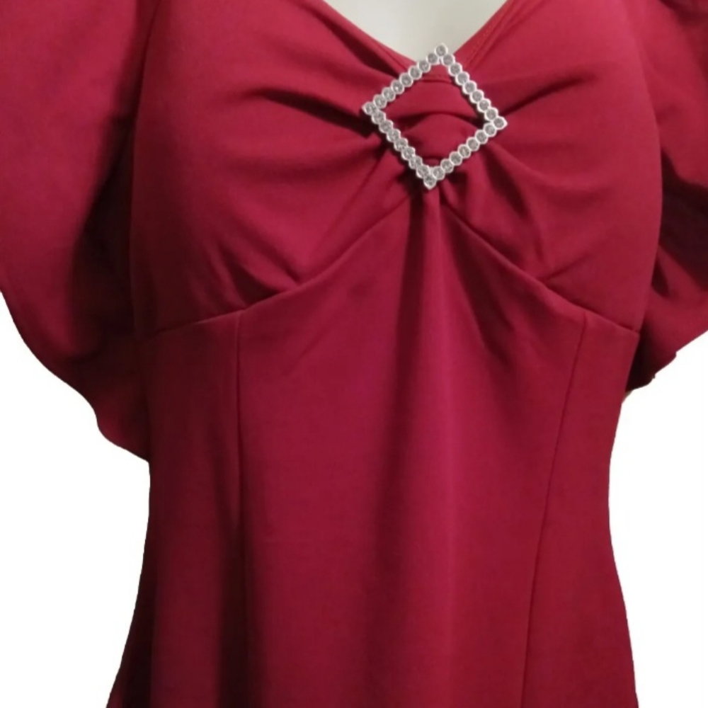 Sz XL dress MAROON with butterfly sleeves  silver diamond broach